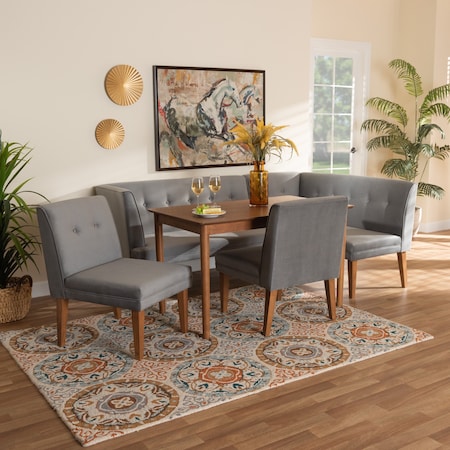 Baxton Studio Dining Set, 47.25 W, 27.75 H, Wood, Grey/Walnut Brown 214-11698-11698-11699-9305-ZORO